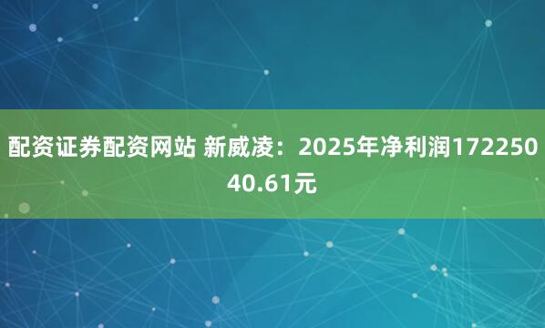 配资证券配资网站 新威凌：2025年净利润17225040.61元